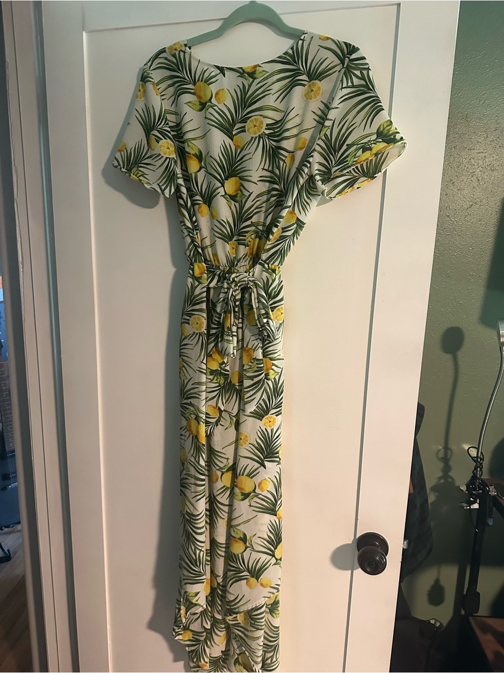 Tropical Lemon Print Wrap Dress - White/Yellow - Picture 2 of 3
